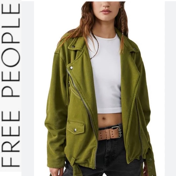 SALE NWT Free People Rebel Rebel Knit Moto Jacket green xs - Picture 5 of 16